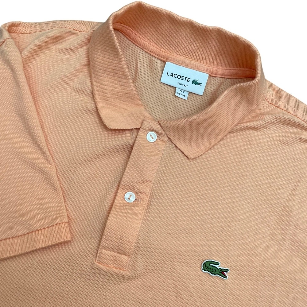Lacoste Polo Shirt Mens XXL Peach Slim Fit Cotton Pique Golf Preppy PH4012 - Picture 2 of 8
